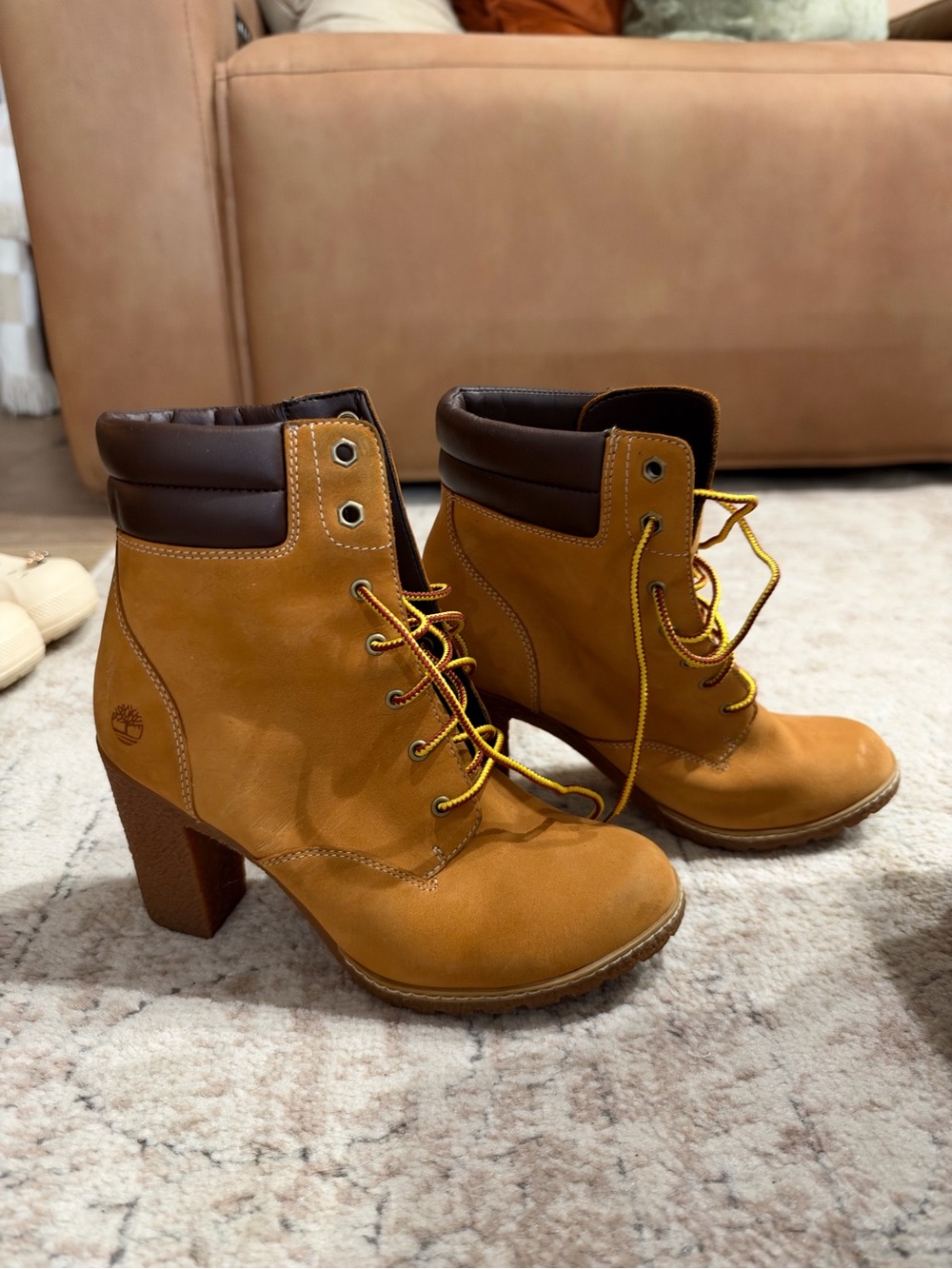 Timberland Wheat Nubuck Lace-Up Heeled Ankle Boots